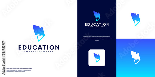 book and bookmark abstract logo, smart education, modern technology base service, graphic design illustration.