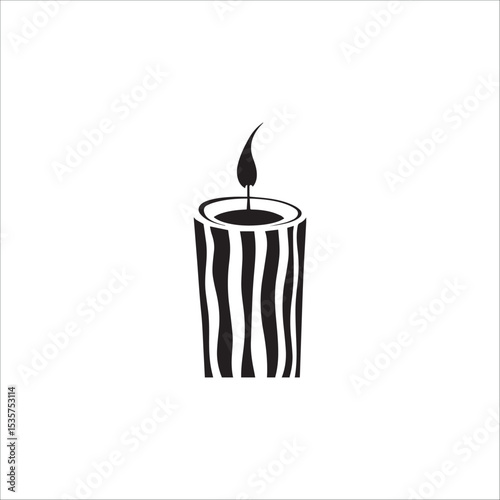 striped burning candle, upper part, with a depression in the center from the flame