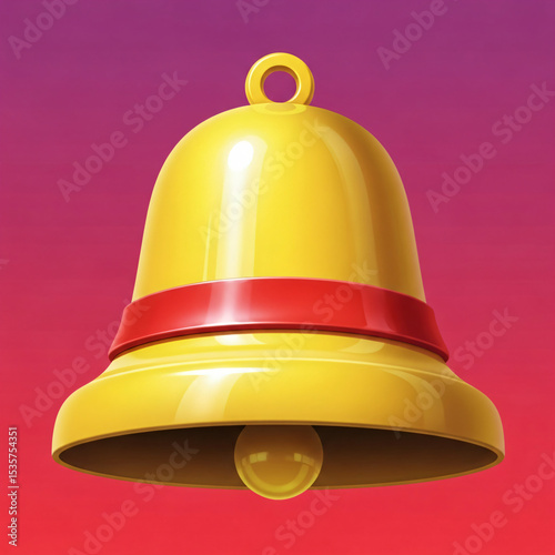 A 3D-rendered yellow bell with a red band and a glossy finish on a pink to purple gradient background.
