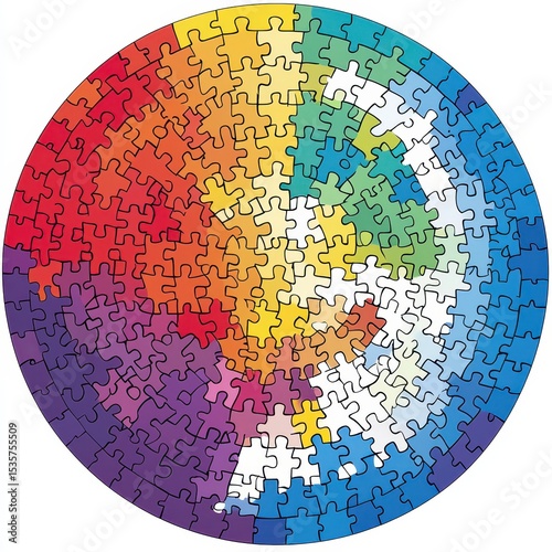 A colorful puzzle with a circle of different colors