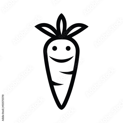 a black and white vector illustration of carrot mascot on white background.eps