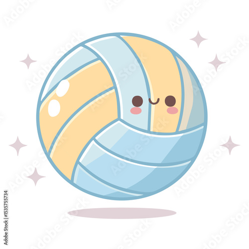 A cute volleyball illustration with a smiling face and soft colors, perfect for sports or playful designs. 