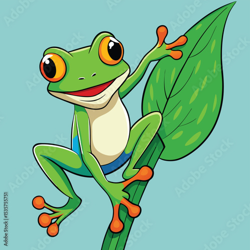 Vibrant tree frog clinging to an invisible leaf, showcasing its bright colors and natural camouflage