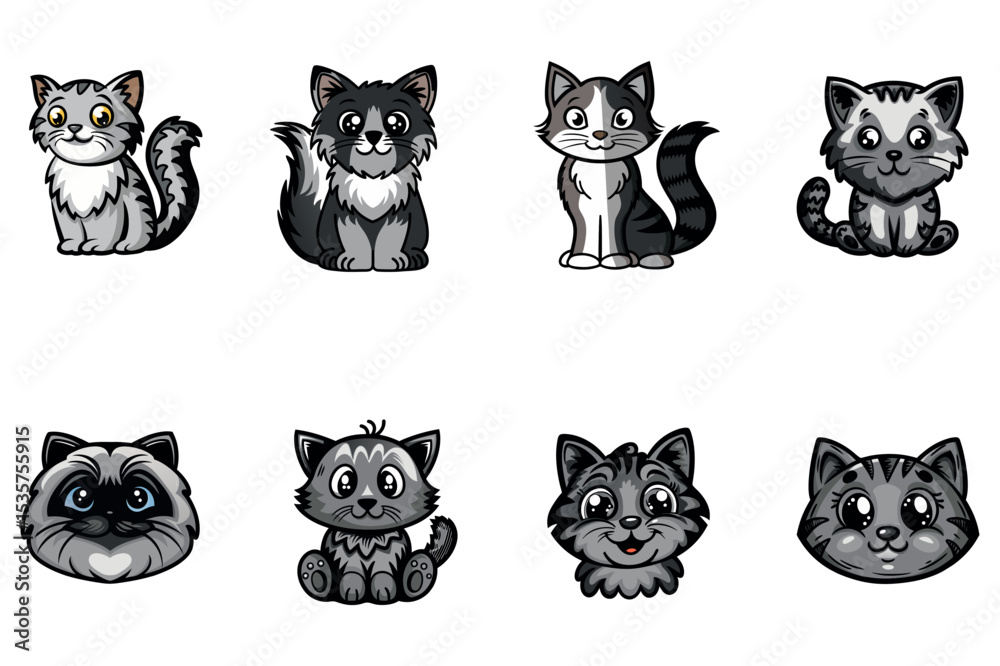 Fototapeta premium Cute Cartoon Cats with Decorative Patterns