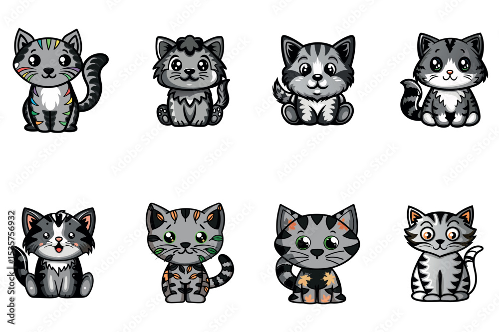 Obraz premium Cute Cartoon Cats with Decorative Patterns