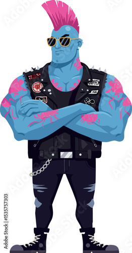 Blue punk rocker with pink mohawk and sunglasses vector illustration 