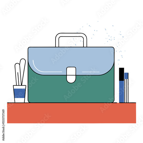 Briefcase icon with desk elements in pastel modern style