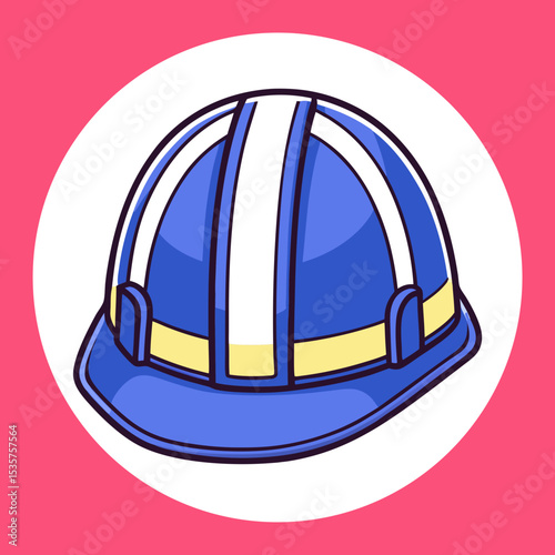 Construction helmet icon in blue and yellow circle frame