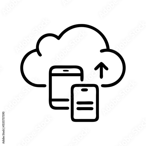 Cloud data syncing icon in black line style