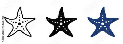 Set of starfish icon in outline , silhouette and glyph style , stock vector