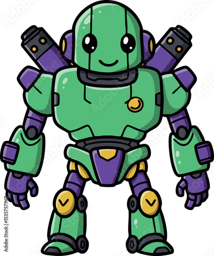 Cute green and purple robot character friendly technology vector illustration 