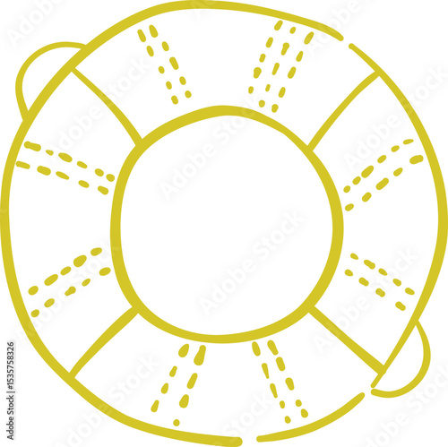 Hand Drawn Yellow Lifebuoy Summer Doodle Icon With Tropical Beach Travel Element