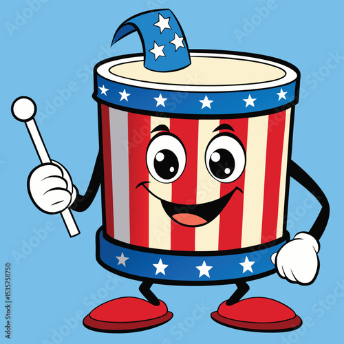 Drum with a USA flag painted on its side, symbolizing American music, patriotism, and rhythmic celebration