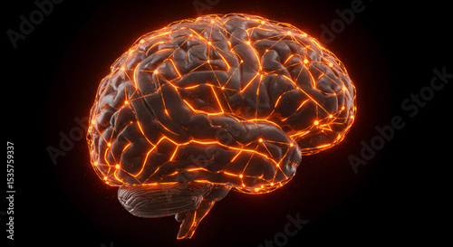 Visual representation of neural pathways superimposed on a 3D brain model—perfect for neuroscience or AI. CREATIVE BY AI
