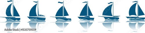 Sailing boat blue icons