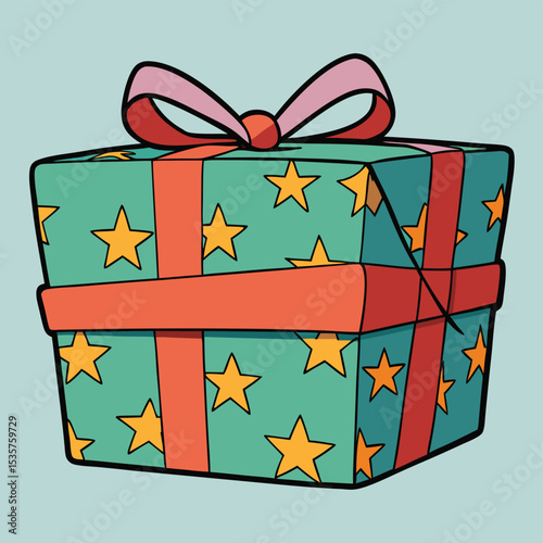 Decorative gift box wrapped in star pattern paper, perfect for patriotic holiday presents and celebrations