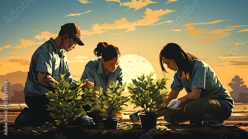 family at sunset