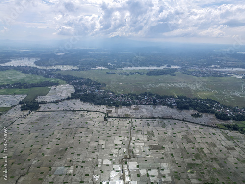 Aerial View of Rice Fields and Rural Landscape in Aceh, Indonesia