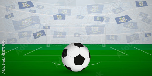 Connecticuter Football Arena Full of Fans with National Flags, Sports Event Illustration.