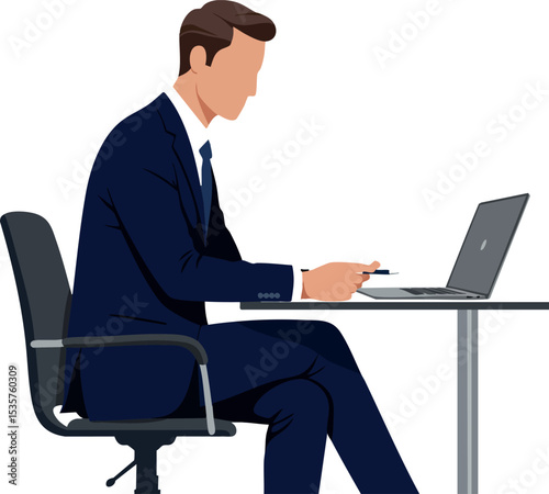 Businessman working on laptop in office sitting on chair vector illustration 
