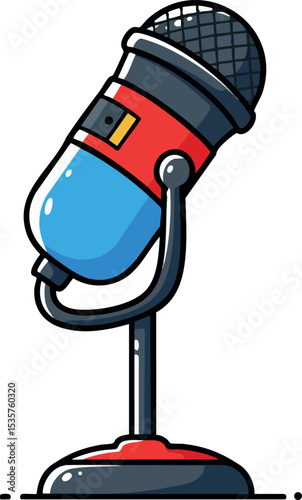 Retro style microphone with blue and red colors on stand vector illustration 
