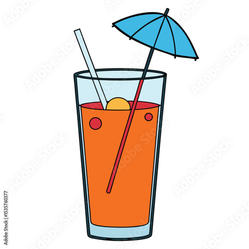 Iced tea glass with a tiny paper umbrella in flag colors, a refreshing patriotic drink for summer relaxation