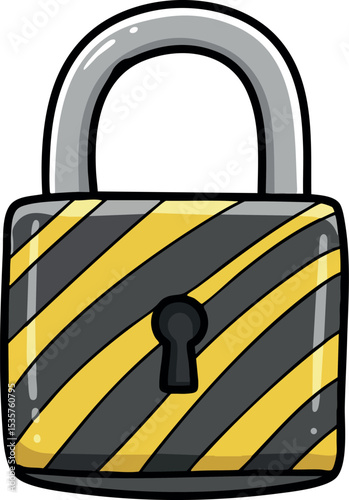 Security padlock with yellow and black stripes vector illustration for safety and protection concept 