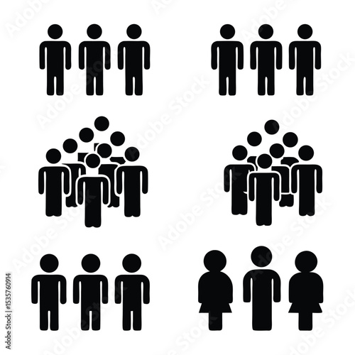Diverse Group of People Icons Representing Teams and Crowds