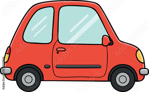 Small red car side view simple vector illustration for transport and travel design 