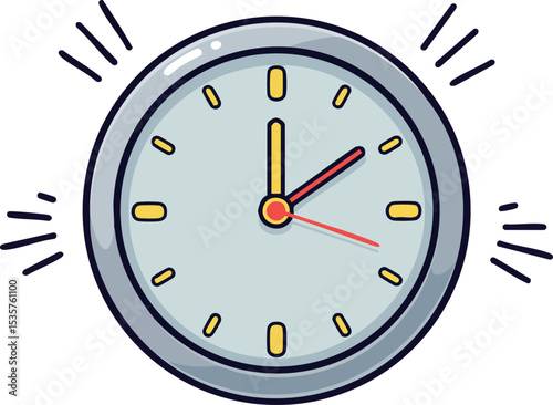 Wall Clock Illustration Showing Time with Yellow Details and Red Second Hand Vector 