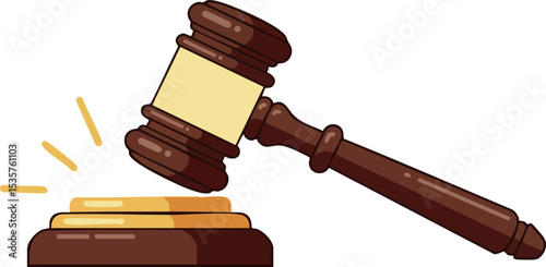 Wooden judge gavel hitting sound block justice and law concept vector illustration 