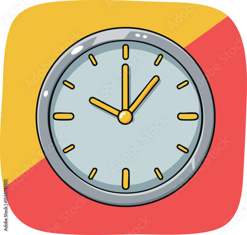 Wall clock icon with yellow and red background vector illustration simple design 