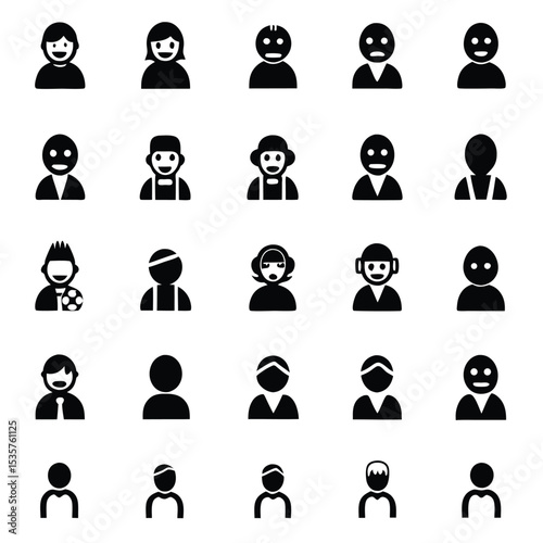 Diverse People Icons Set Black and White Vector Illustration