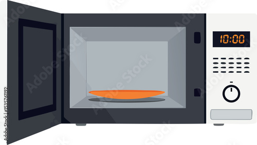 Microwave oven with open door and digital timer vector illustration kitchen appliance 