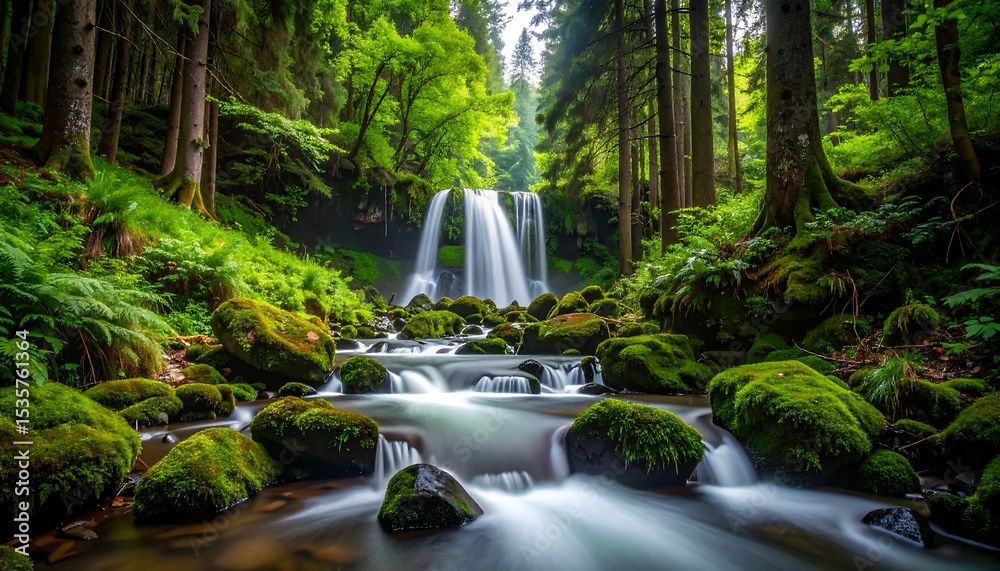 Obraz premium Lush waterfall in a dense forest