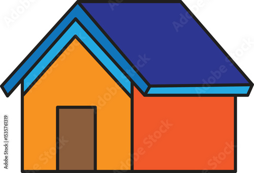 Simple home icon in flat design, featuring blue roof and orange-red walls for UI or web. House icon vector illustration.