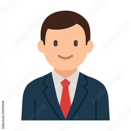Formal suit man in simple flat vector, personal profile icon or symbol, people concept vector illustration.