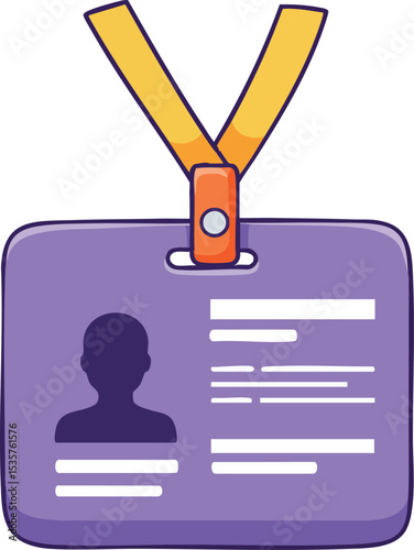 Identification badge with purple card and yellow lanyard vector illustration
