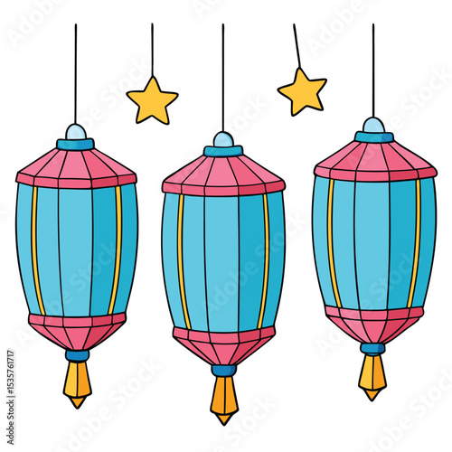 Isolated paper lanterns with star cutouts, casting festive light for patriotic celebrations and evening events