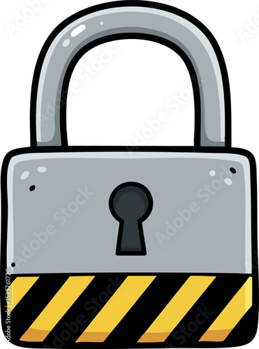 Padlock with yellow and black caution stripes security concept vector illustration 