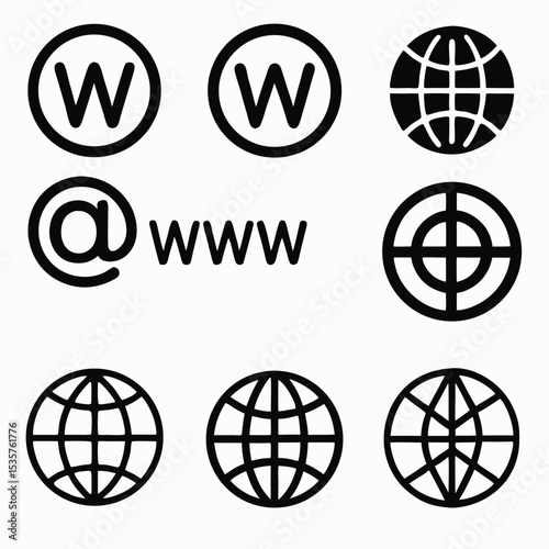 Set of Simple Black and White Internet and Global Connection Icons