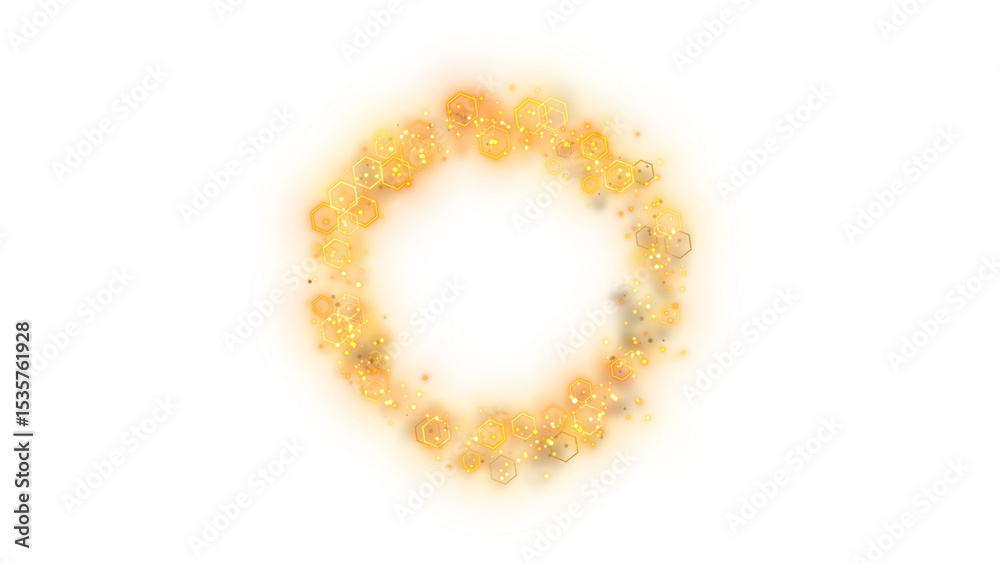 Obraz premium Gold Abstract Glowing Circle Ring with Light Particles on Black Background