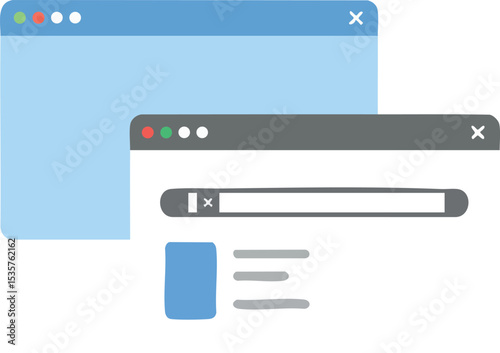 Web Browser Window Interface Design with Search Bar and Navigation Elements Vector Illustration