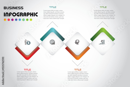 Wallpaper Mural Modern business infographic template with four minimal square segments, colorful accents, and clean layout, ideal for data presentation, marketing, or workflow design. Torontodigital.ca