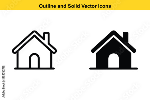 Home House Outline and Solid Vector Icons - Residence Building Symbol. Home, House, Outline, Solid, Vector, Icon, Residence, Building, Property, Real, Estate