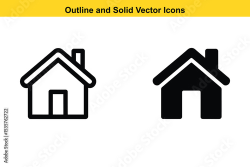 Home House Outline and Solid Vector Icons - Residence Building Symbol. Home, House, Outline, Solid, Vector, Icon, Residence, Building, Property, Real, Estate