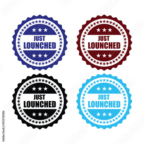 ust Launched Product Badges Vector Set - New Release Labels with Stars for E-commerce and Marketing Announcements in Multiple Colors