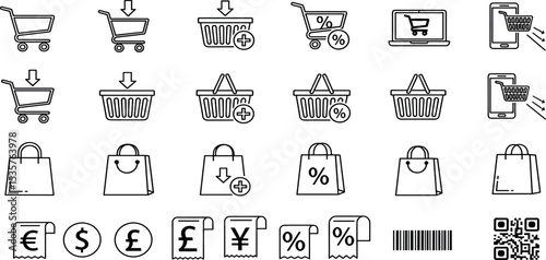 Shopping icon set with adjustable line weight