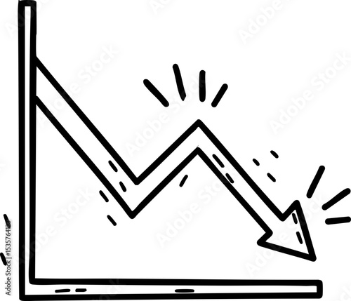 Economic Instability concept. Declining trend illustrated with a zigzag line chart.