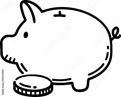 Economic Instability concept. Piggy bank with a coin beside it, symbolizing savings and finance. photo